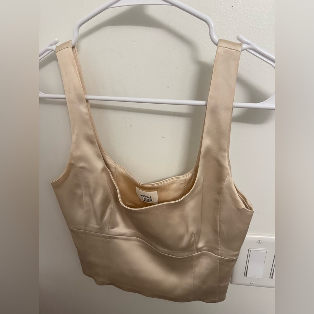 Aritzia Top | Wilfred Satin Shine Bustier in Birch